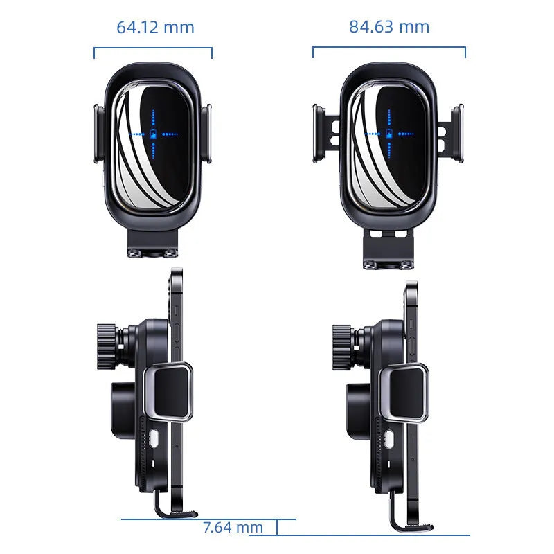 Black 08 Induction Car Wireless Charger with adjustable arms and Type-C input on dashboard mount