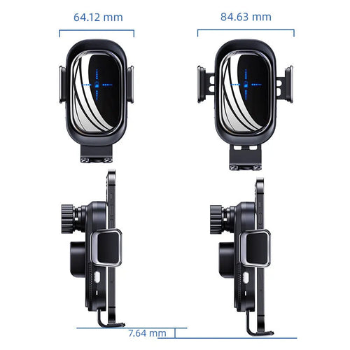 Black 08 Induction Car Wireless Charger with adjustable arms and Type-C input on dashboard mount