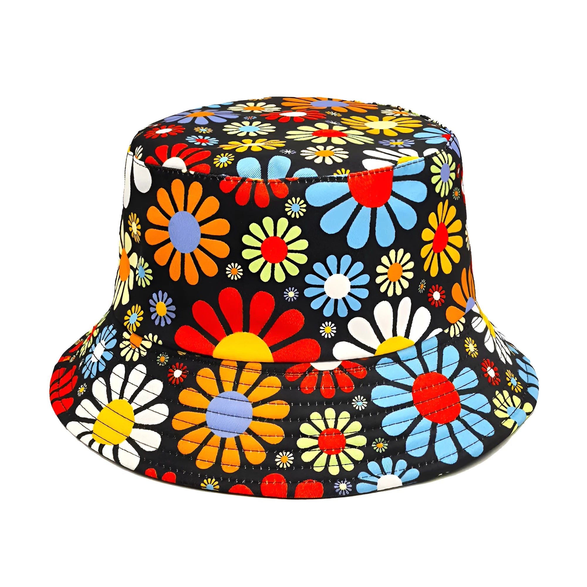 Colourful flower print bucket sun hat with dome crown design