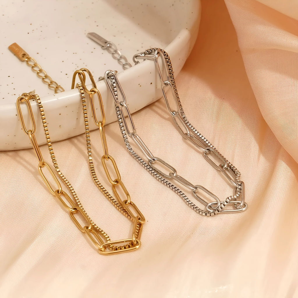 Women's titanium steel bracelet with double-layer geometric design in gold or silver finish