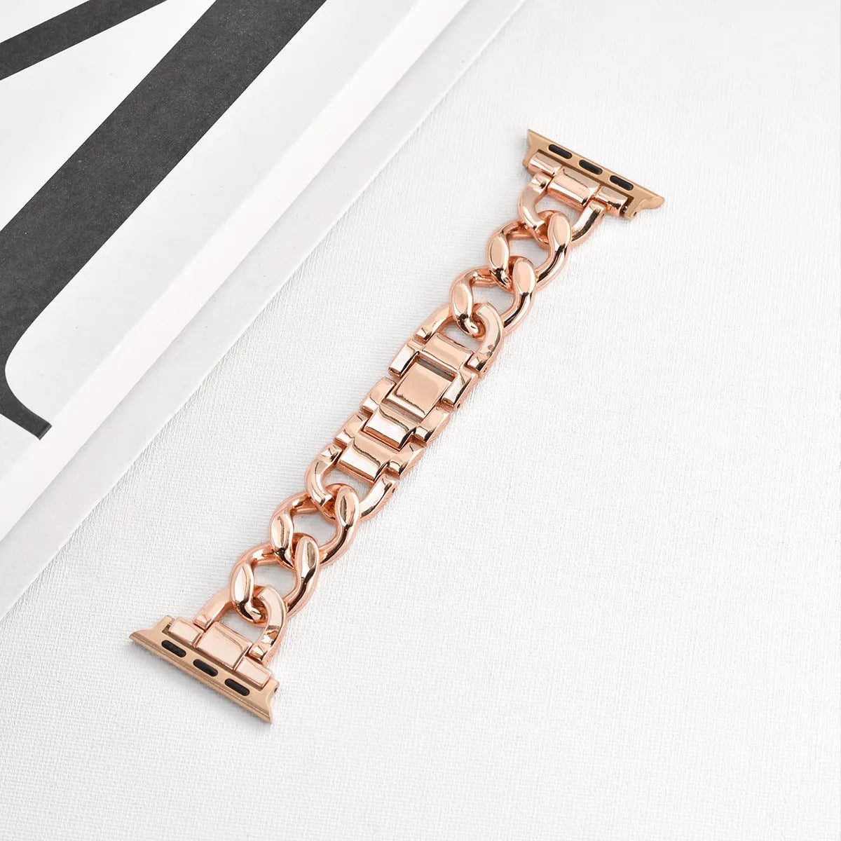 Silver metal chain link Apple Watch strap with 22mm lugs on a watch case