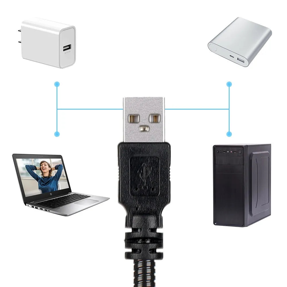 Earth and Moon projector lamp with flexible hose bracket on a table, showing USB cable