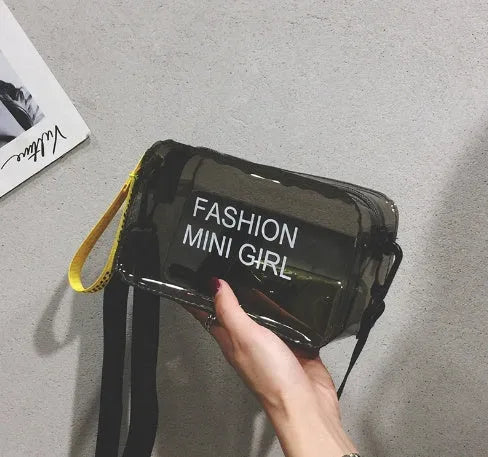 Transparent square jelly shoulder bag with adjustable strap in multiple colour options