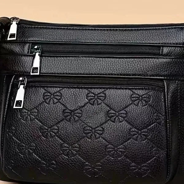 Butterfly black women's crossbody shoulder bag with embossed PU leather and interior mobile phone pocket