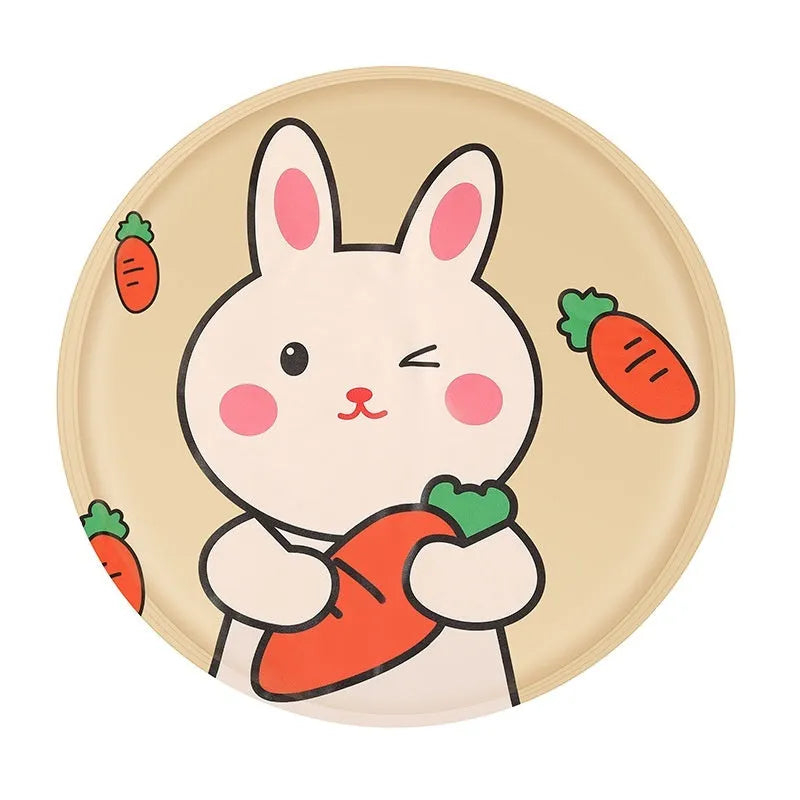 Dog cooling mat with cartoon design showing gel ice pad construction in beige bunny pattern