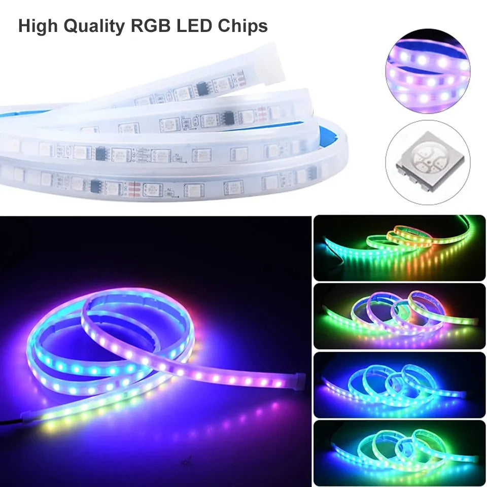 LED strip light for General Motors vehicle engine cover in white, red, blue, or colourful modes.