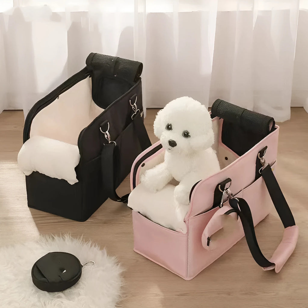 Portable nylon dog carrier bag in solid colour finish with adjustable shoulder strap for small pets