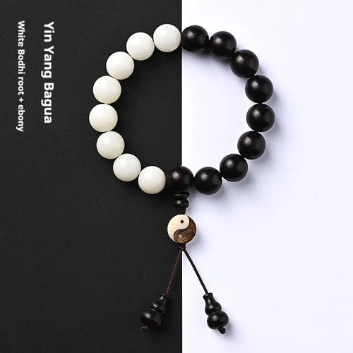 11mm white bodhi bracelet with blackwood eight-diagram beads in retro style
