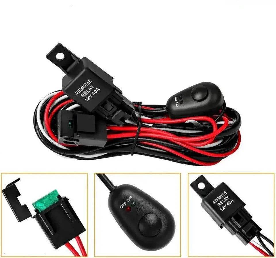 One drag two 2 metre LED work light wiring harness with silicone cable for automotive spotlight installation.