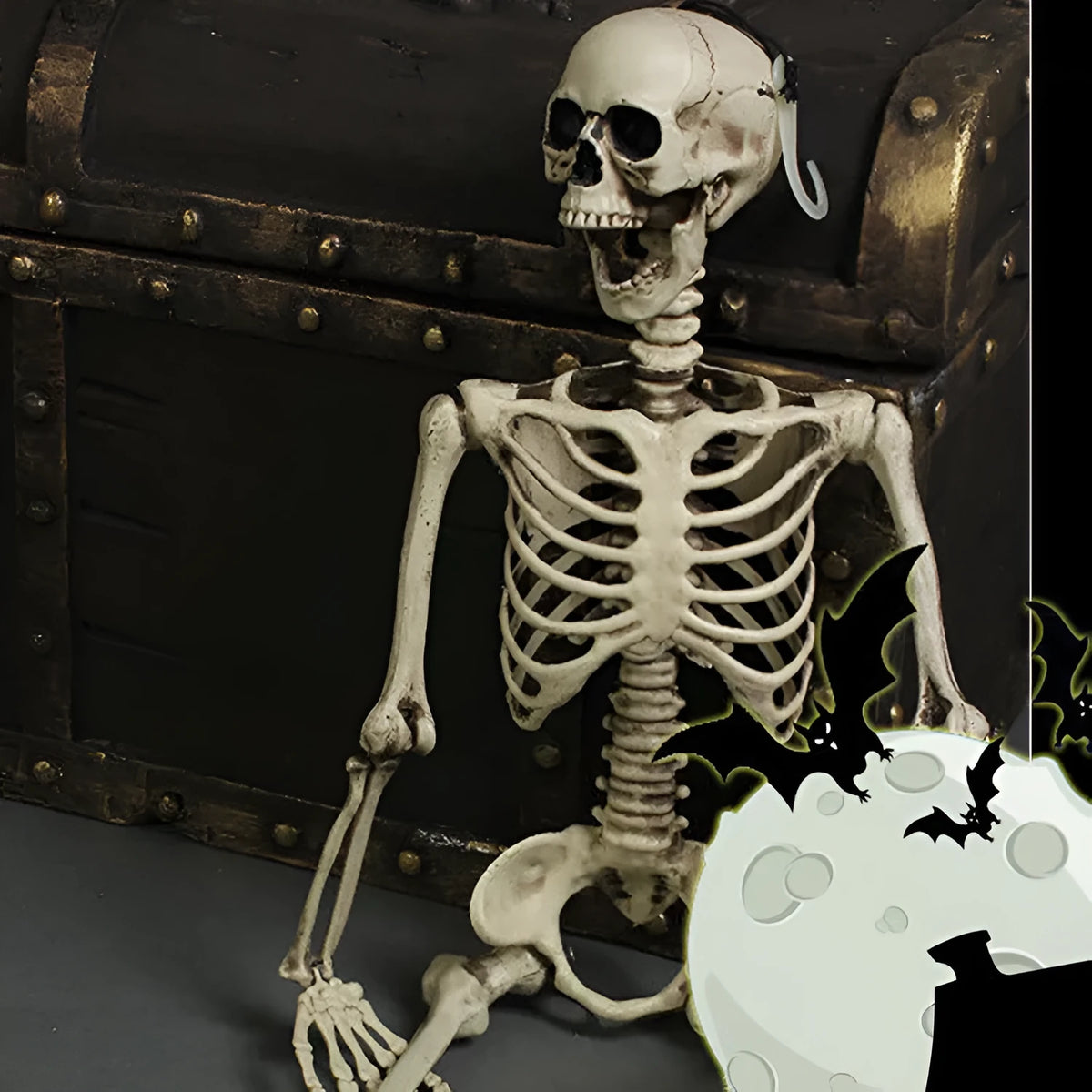 170cm tall plastic skeleton prop with articulated joints and detailed skull