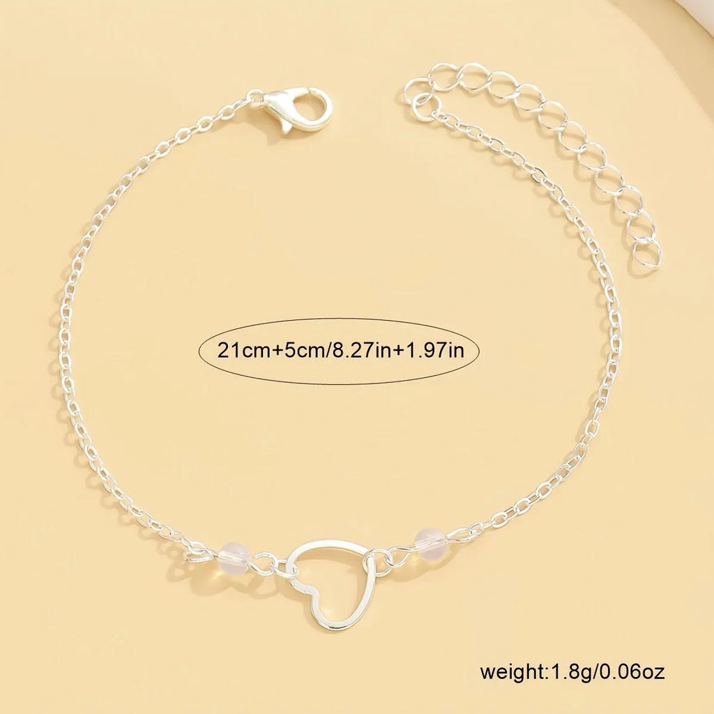 Women's gold heart pendant adjustable anklet with geometric design
