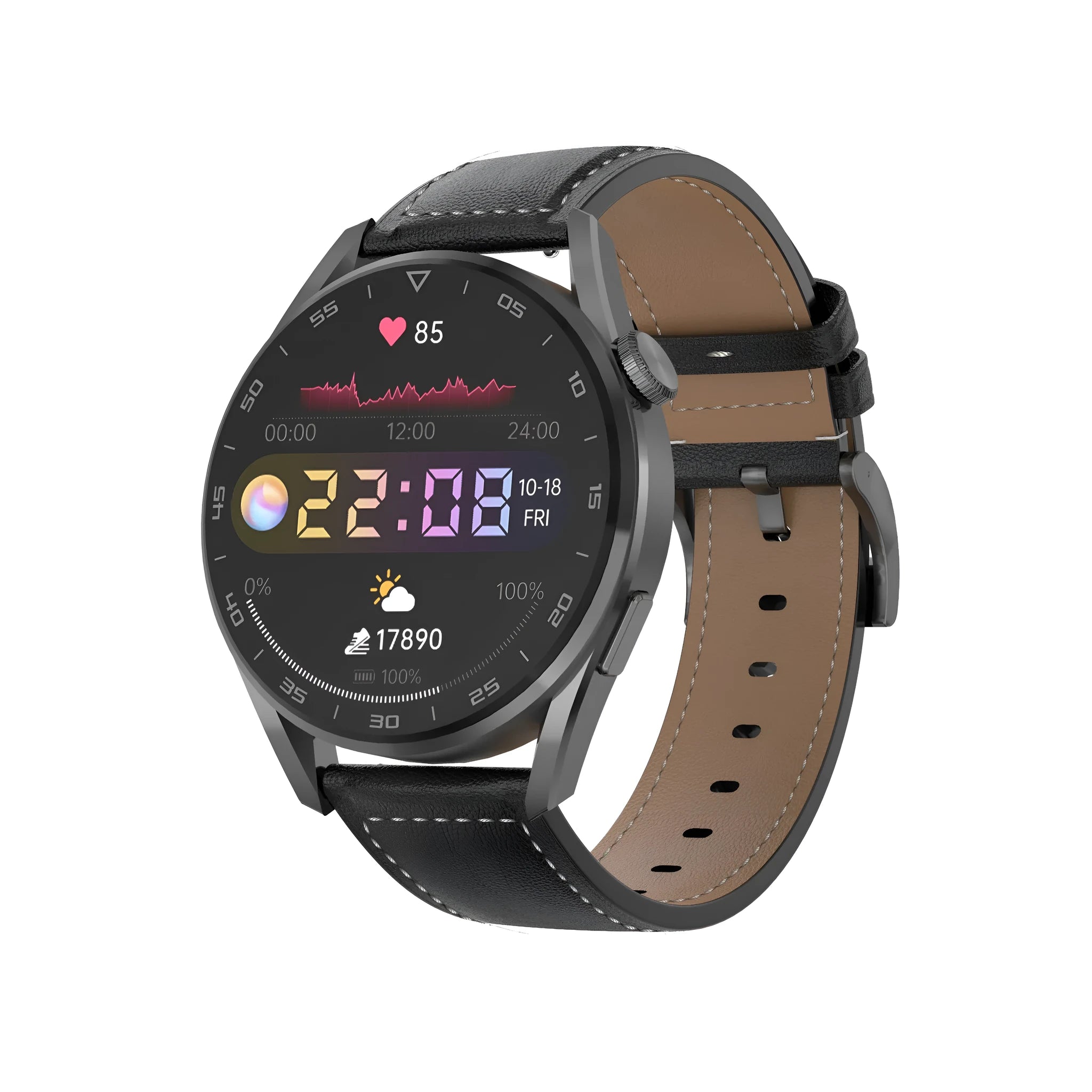 Bluetooth smart watch with 1.3-inch IPS display showing call interface, metal wristband options available