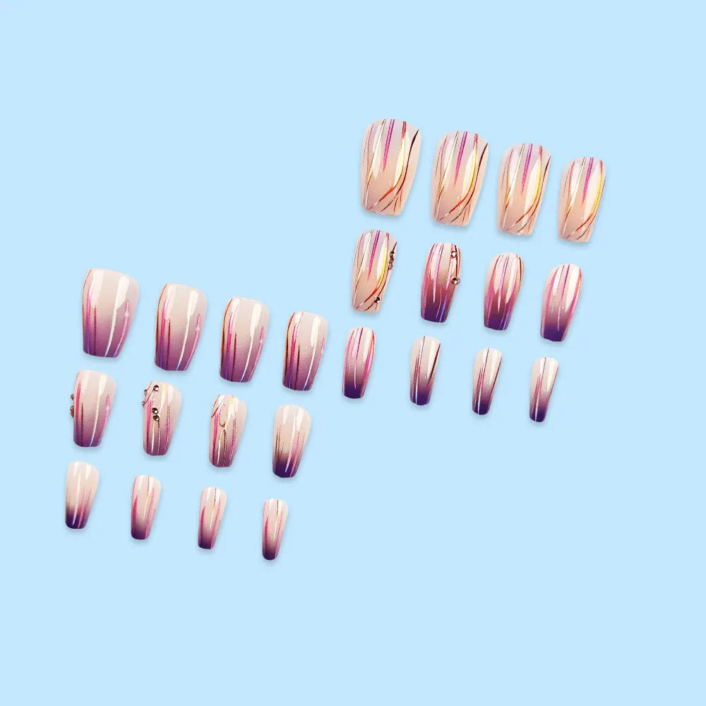 Magic Purple Line Streamer Gradient nail stickers with starry sky pattern and jelly glue bottle
