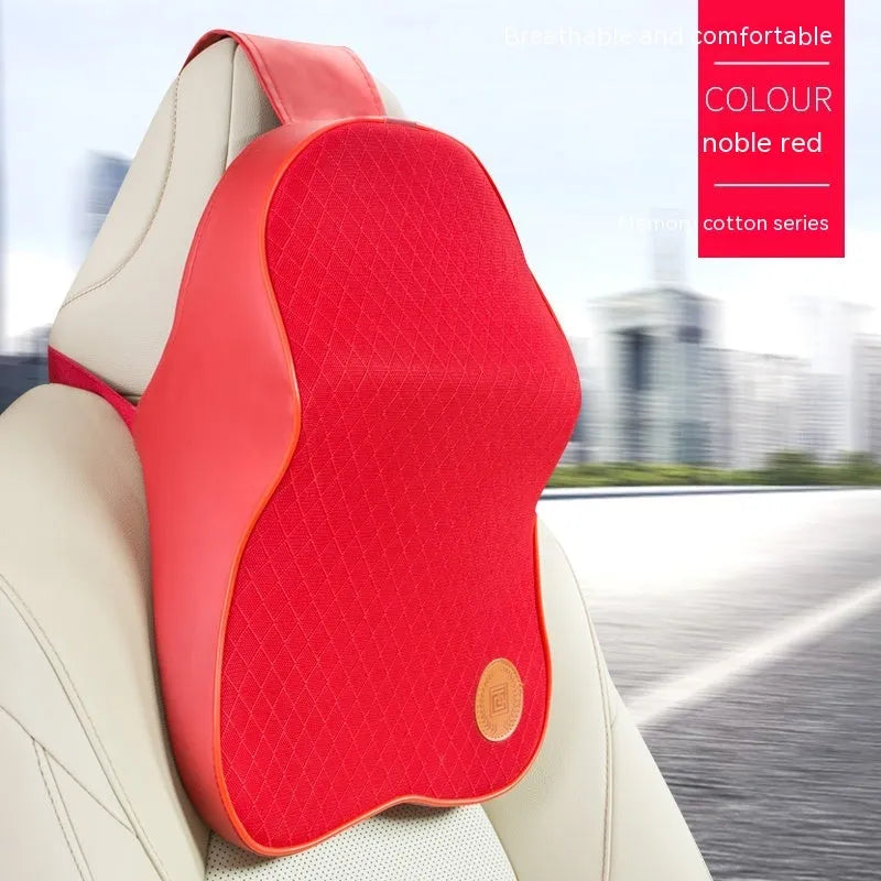 Memory foam automotive headrest and lumbar support pillow set in multiple colour options for car seat comfort