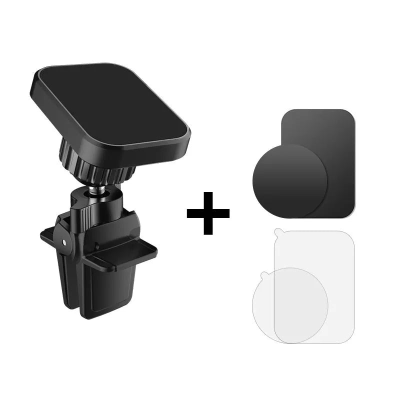 Black magnetic car phone holder attached to vehicle air vent
