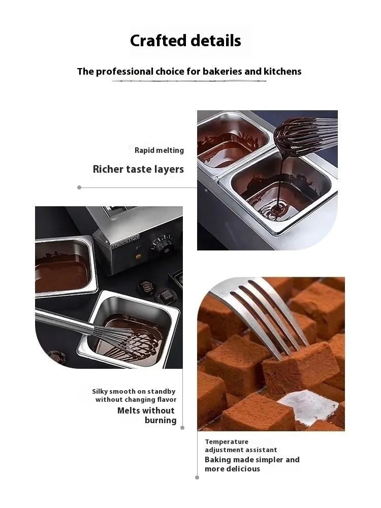 Commercial chocolate melting machine with double pot electric heating and temperature control dial