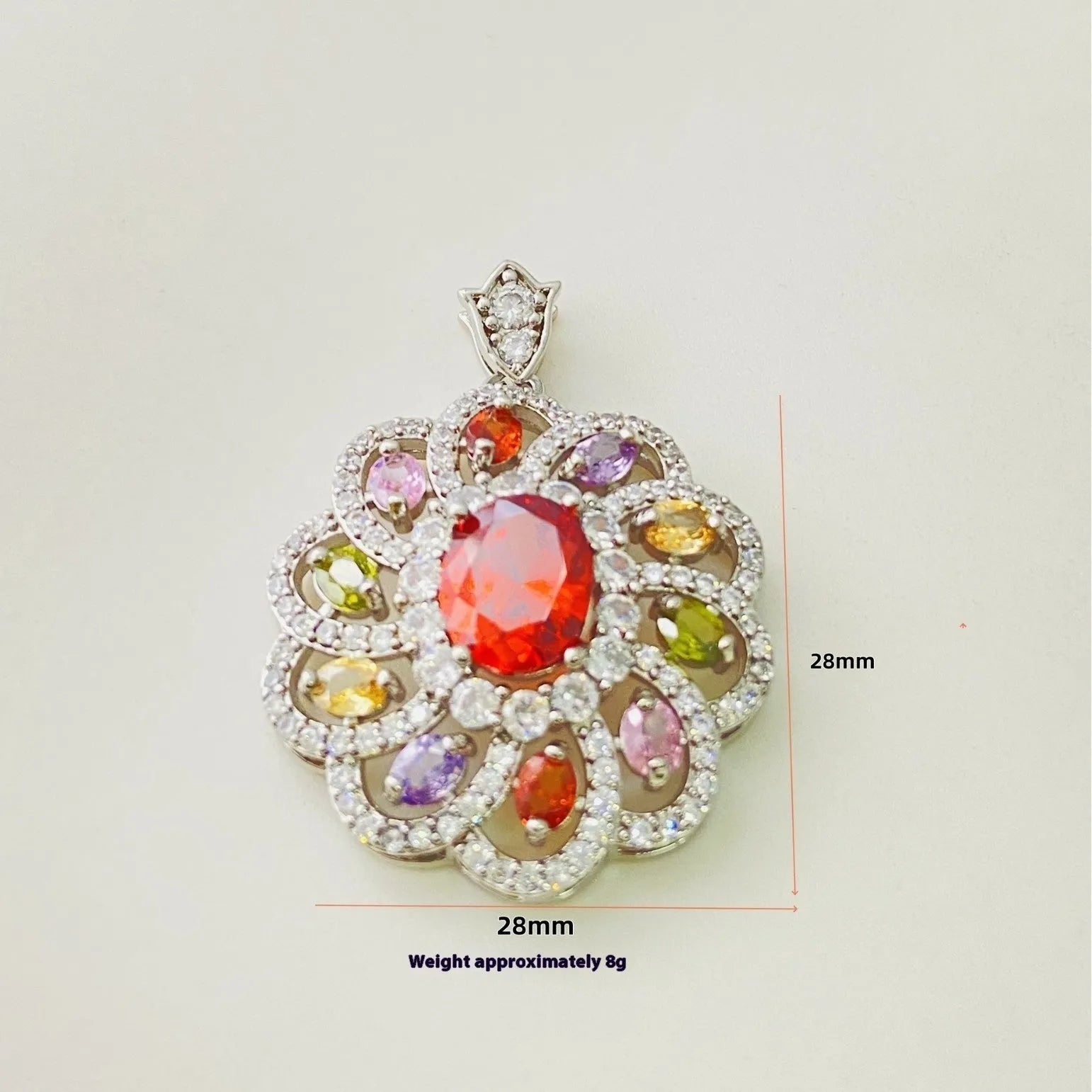 Close-up of a women's floral-shaped zircon pendant necklace in a gold electroplated finish, shown with a delicate chain.