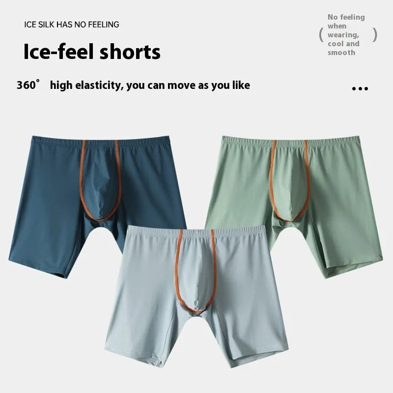 Men's ice silk nylon boxer shorts, mid-waist U-convex quick-drying trunks, black, white, light green, dark blue, sky blue