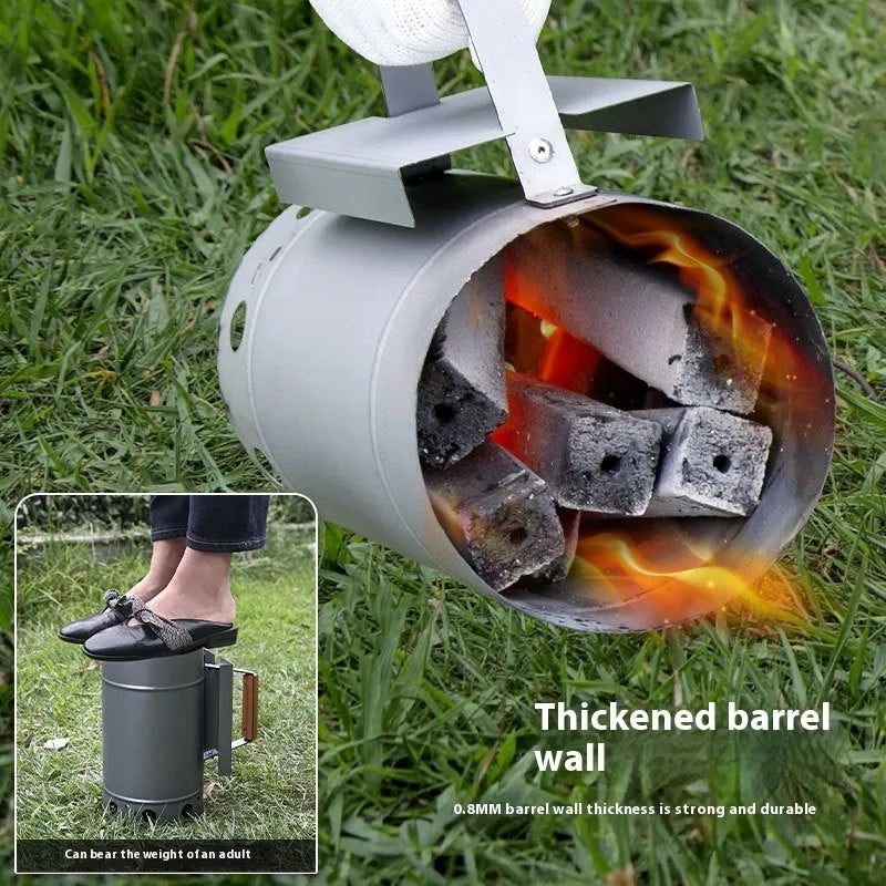 Zinc-iron alloy charcoal fire starter and oven igniter for outdoor barbecues