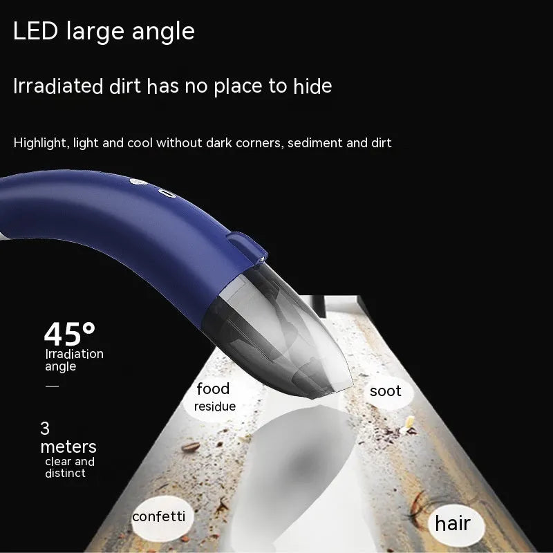 Handheld wireless car vacuum cleaner with 8000PA suction, USB charging, and folding or blow-and-absorb body options
