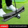 Golf putter trajectory balance simulator with adjustable push rod on PVC base