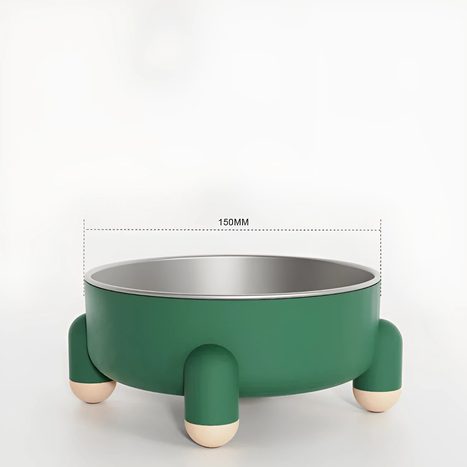 Stainless steel pet bowl with non-slip base in green, pink, and white colour options.