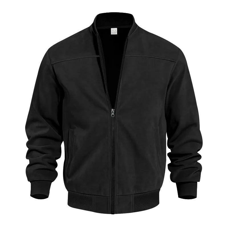 Men's plus size suede casual jacket with a zipper, shown in Army Green colour.