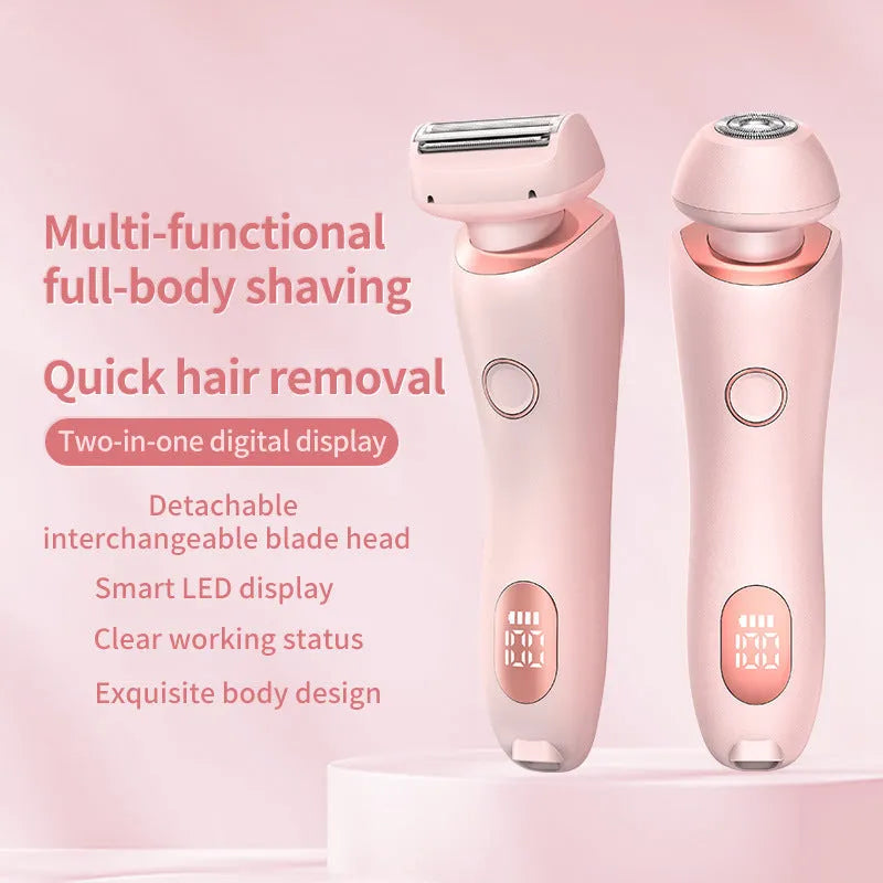 2 in 1 women's electric shaver with square foil and round rotating heads, USB rechargeable, pink colour