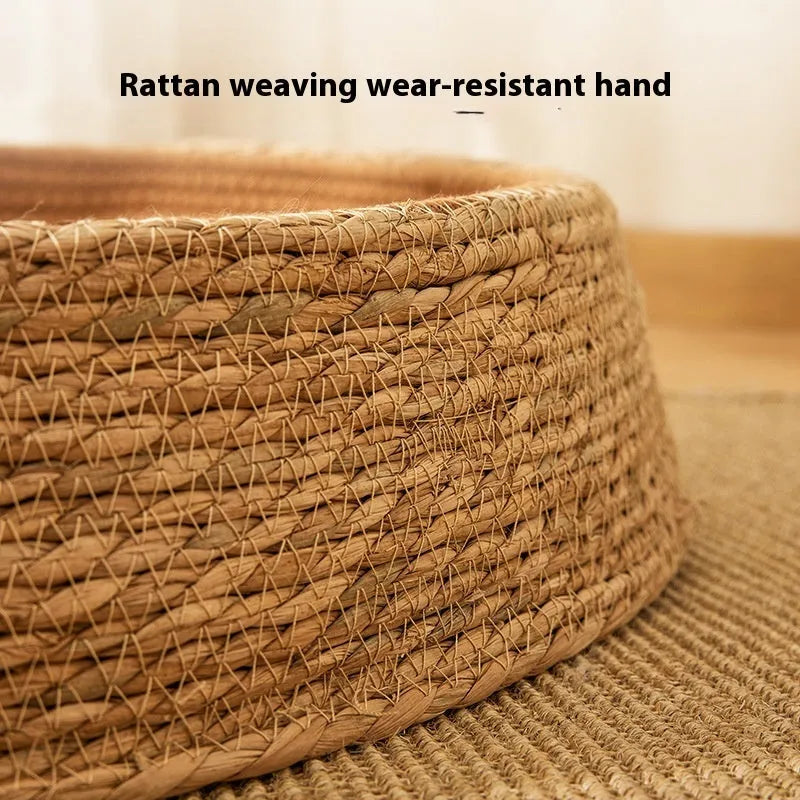 PE rattan cat litter and scratch board integrated nest bed in dark green or brown, sizes S 35x10cm, M 40x11cm, L 48x12cm