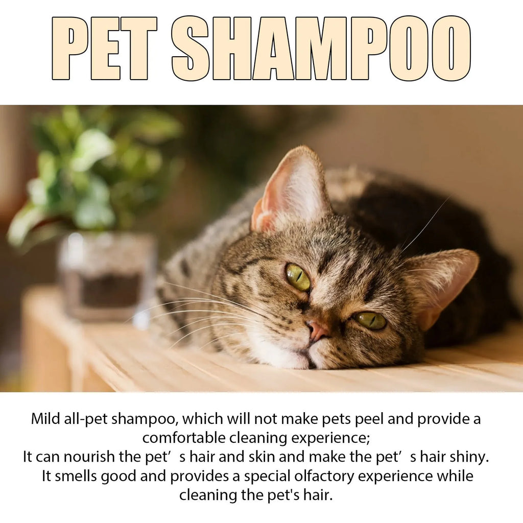 Bottle of dog shampoo for cleaning and softening fur while reducing tangles