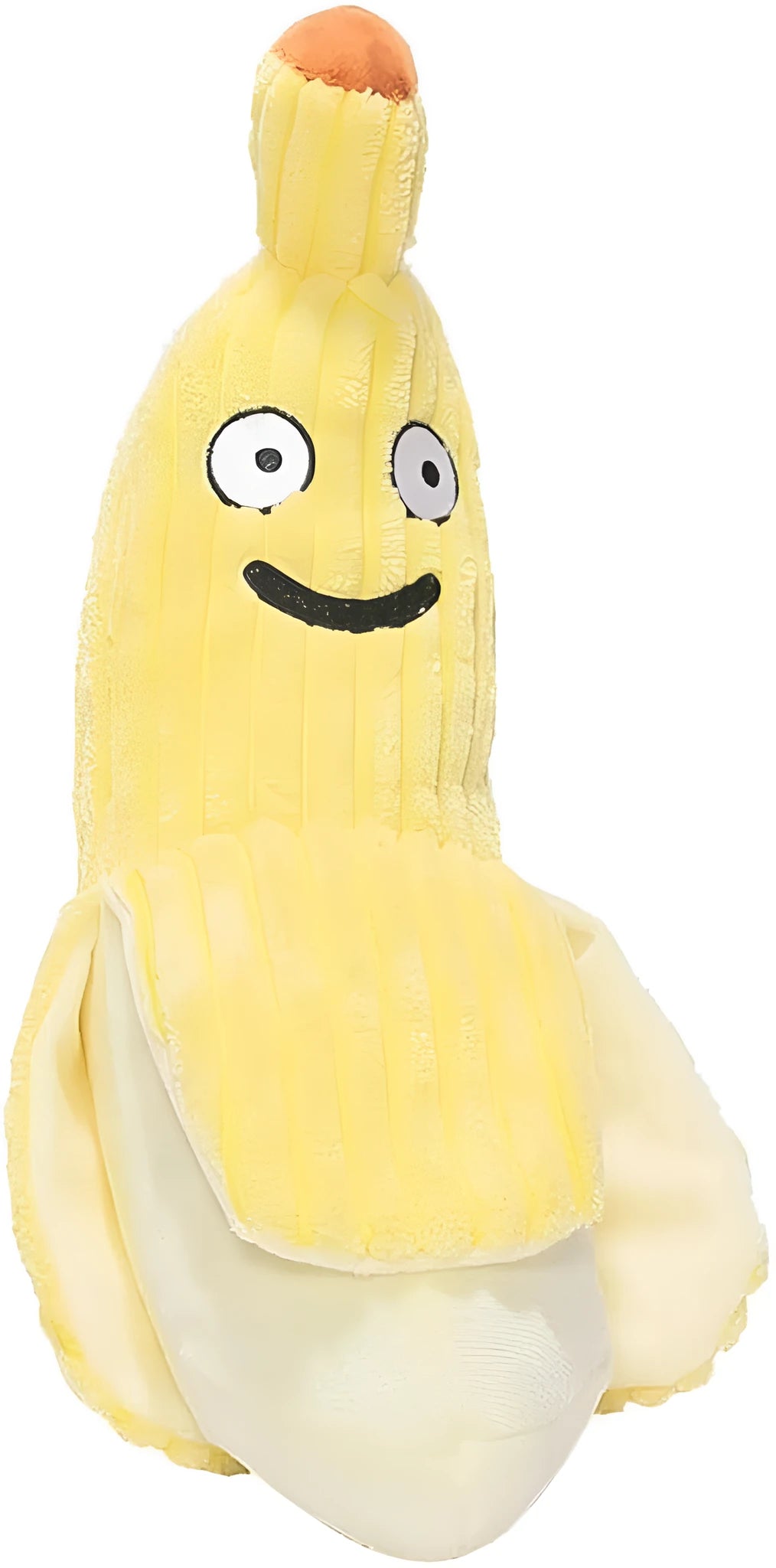 Yellow banana-shaped plush cat toy with crinkle sound, measuring 13 inches long.