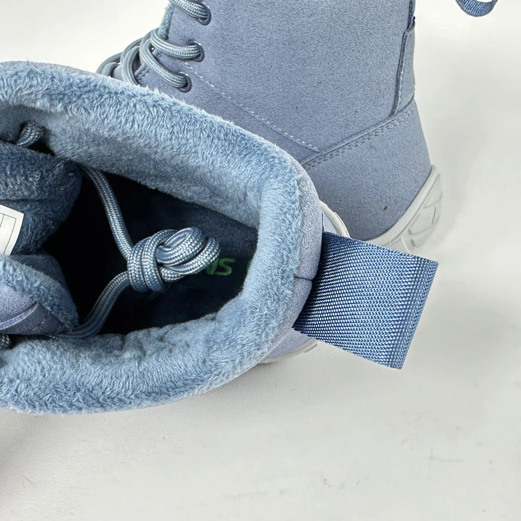 Light blue cold-resistant warm cotton shoes with leather upper and anti-slip rubber outsole, sizes 36-48