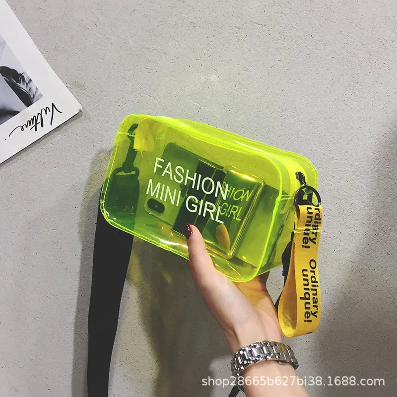 Transparent square jelly shoulder bag with adjustable strap in multiple colour options