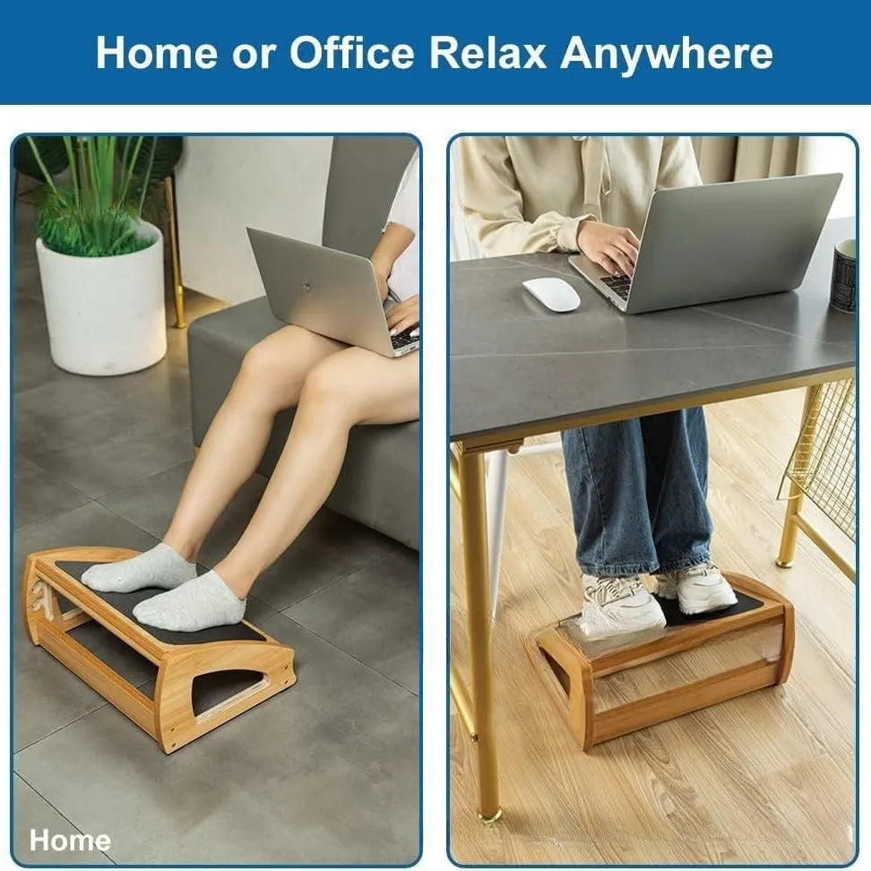 Wooden bamboo office desk footstool in wood colour with modern simplicity design