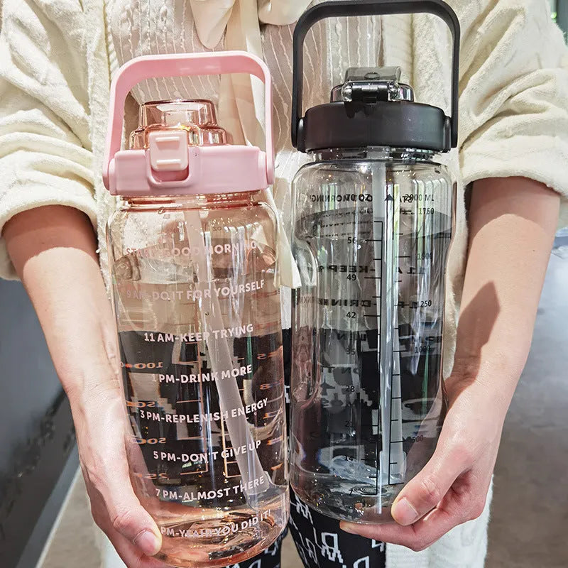 Large plastic cup portable water bottle 2000ml in pink with simple design