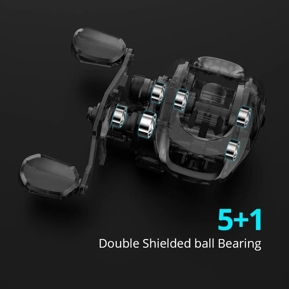 Drip wheel lure fishing reel with metal construction and rocking wheel mechanism