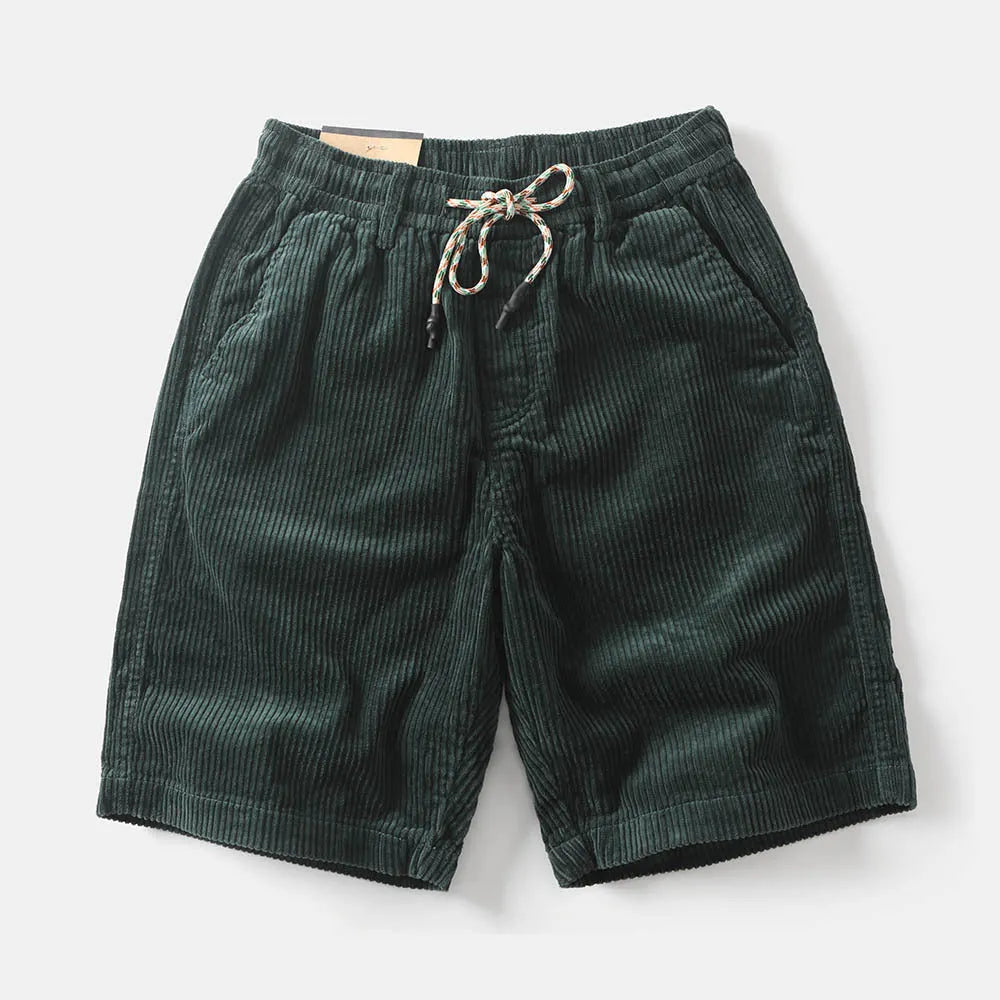 Men's khaki cargo shorts with multiple pockets and straight leg cut