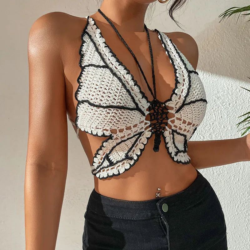 Women's black and white classic bikini swimsuit with acrylic fabric for sports swimming