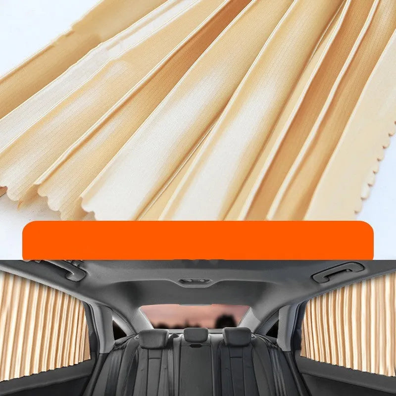 Retractable car sunshade curtain in thick opaque cloth with roller shutter mechanism
