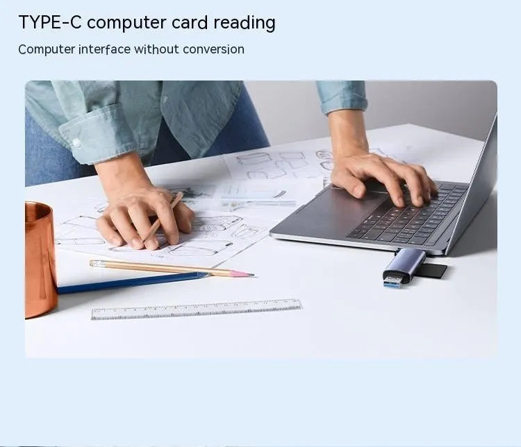 Multi-function SD to TF card reader with USB3.0 and Type-C interface, aluminium alloy or ABS body, 20 x 11 x 74 mm