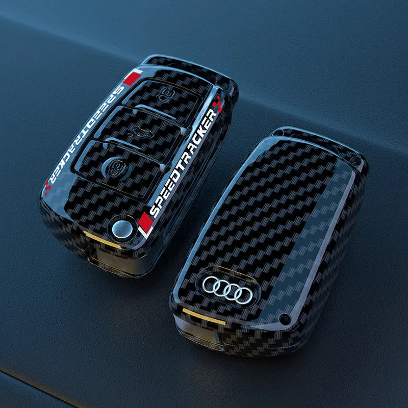 White car key cover body with carbon fibre style pattern and mirror finish made of feilin material