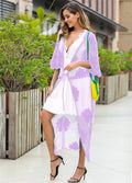 Light purple women's beach dress cardigan with lace embroidery details