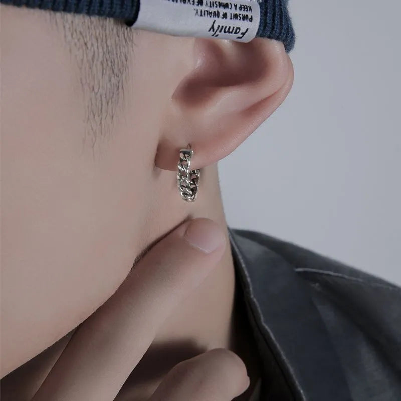 Silver geometric copper earrings for men in West Coast hip hop style, showing 10mm and 14mm size options.