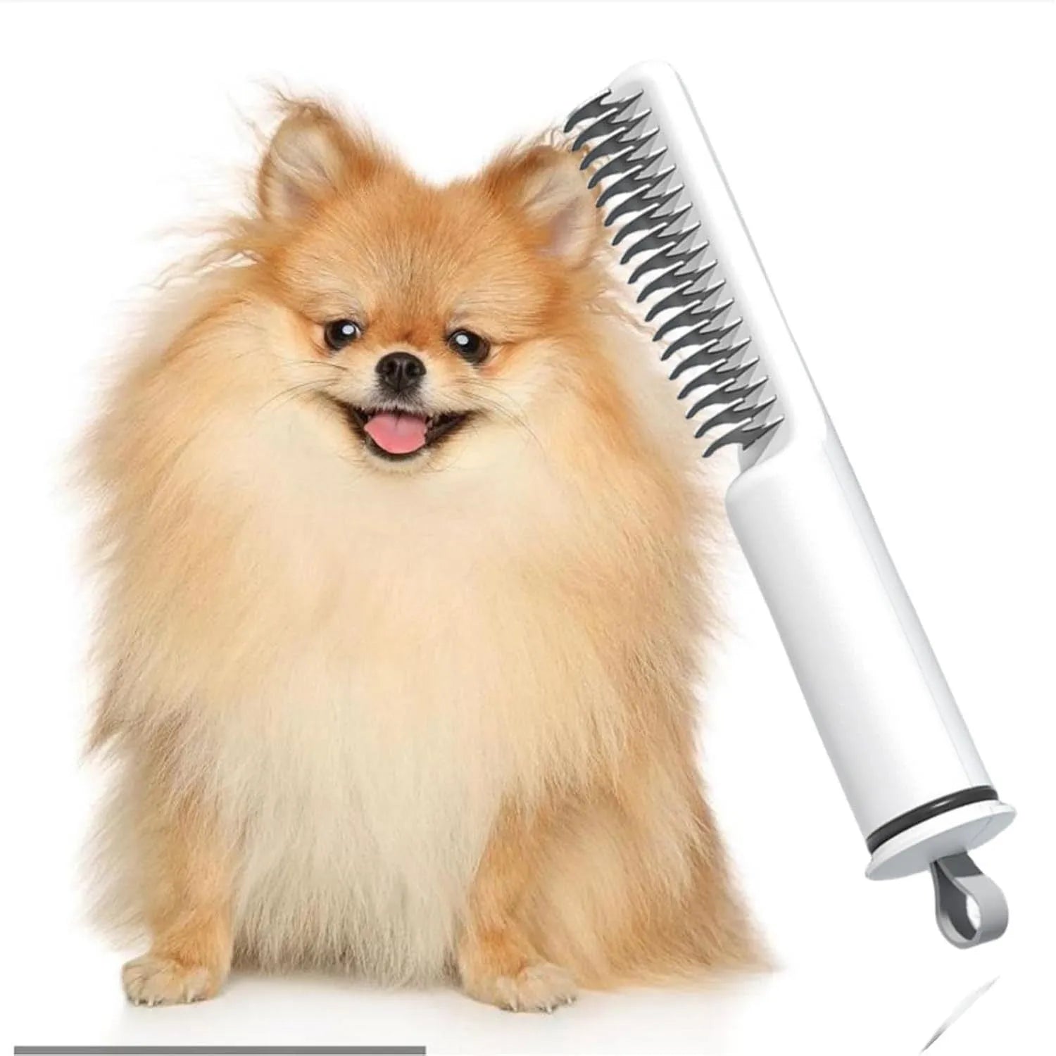 Stainless steel pet dematting comb with ergonomic handle in pink colour.