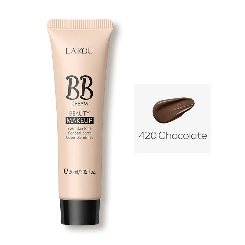 30ml bottle of BB cream showing nine shade options from light ivory to dark brown.