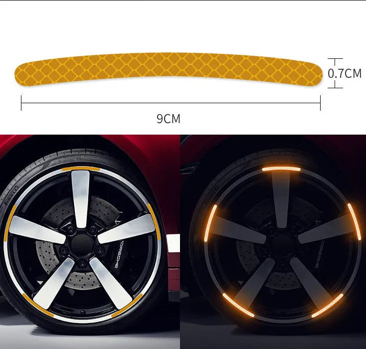 20-piece car wheel hub reflective stickers in multiple colours with arc pattern for tyre warning labels