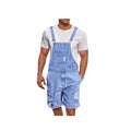 Men's ripped denim shorts with integrated suspenders in straight-leg style