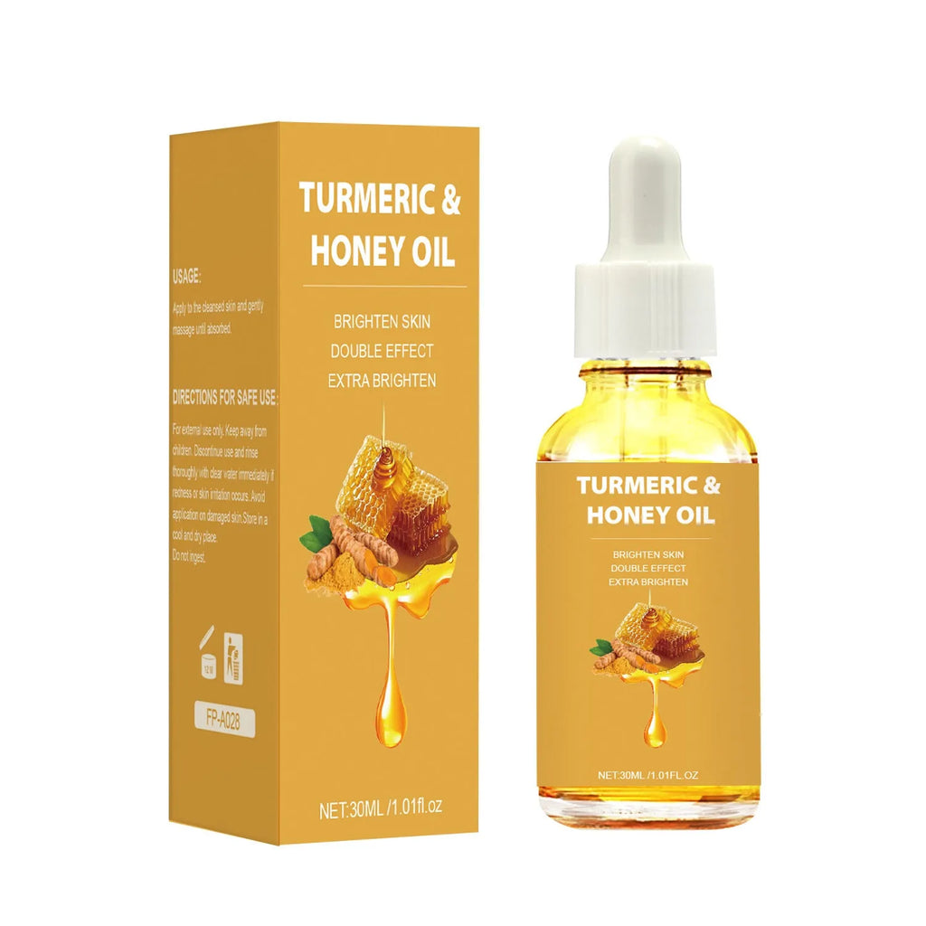 30ml bottle of turmeric honey essential oil with neutral packaging for facial beauty application