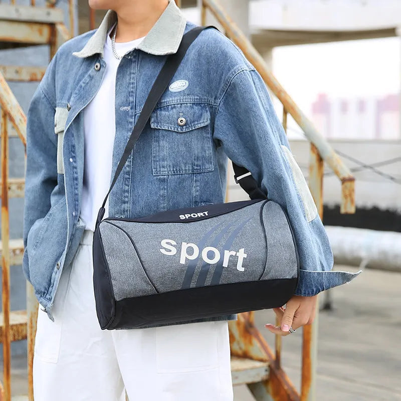 Portable Oxford cloth travel bag with alphabet detail, unisex holdall in black, blue, dark blue, light grey or wine red
