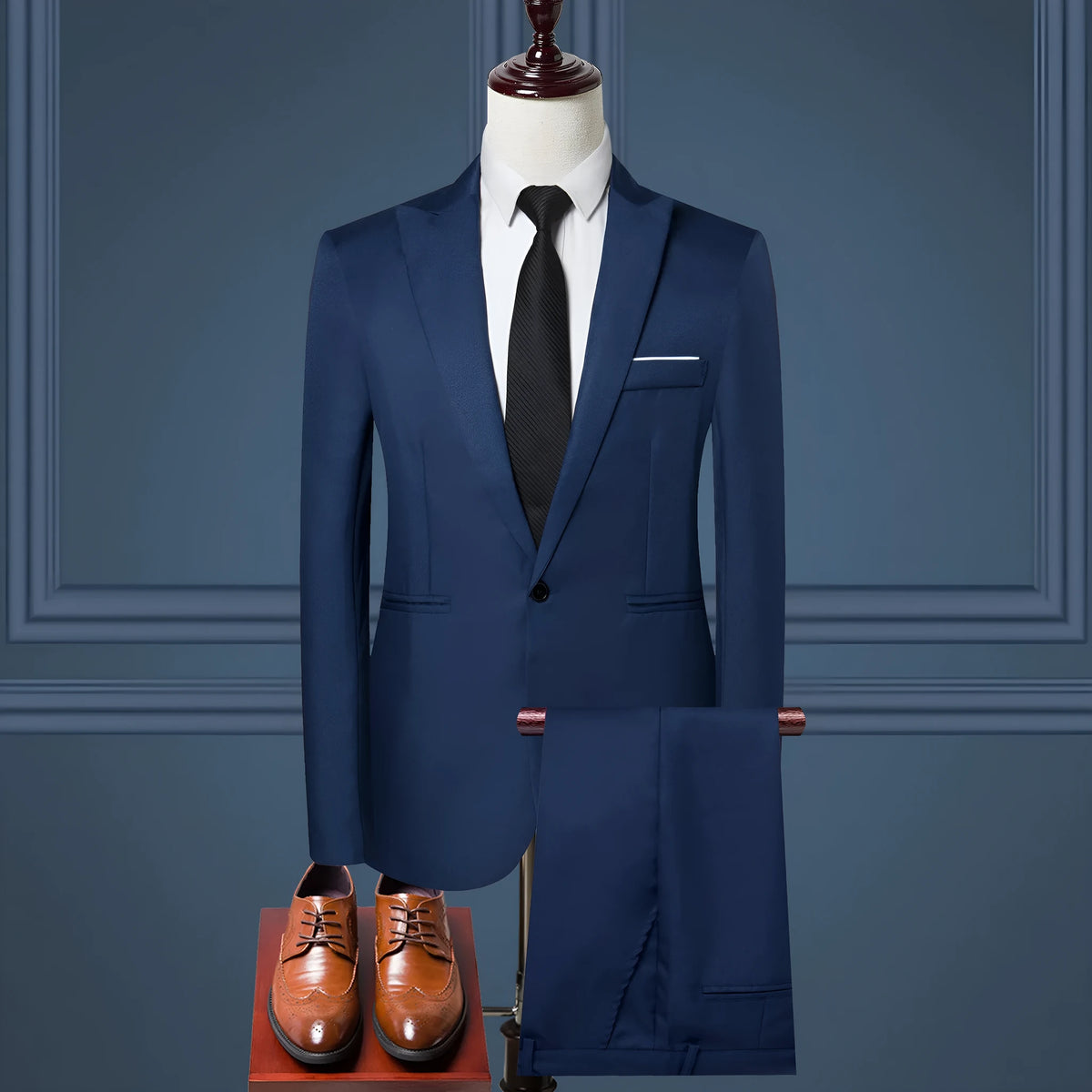 Men's solid colour two-piece leisure suit set with matching coat and trousers, polyester, sizes M to 5XL